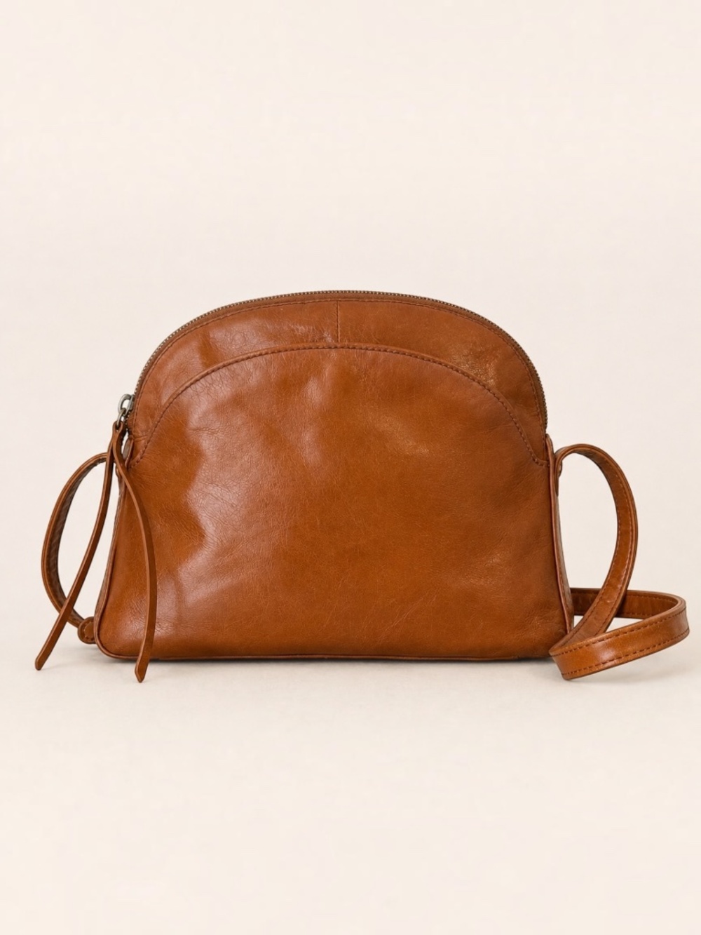 HOBO Beckett Amber Brown Leather Crossbody Bag Vintage Hide Tassel Dome $248